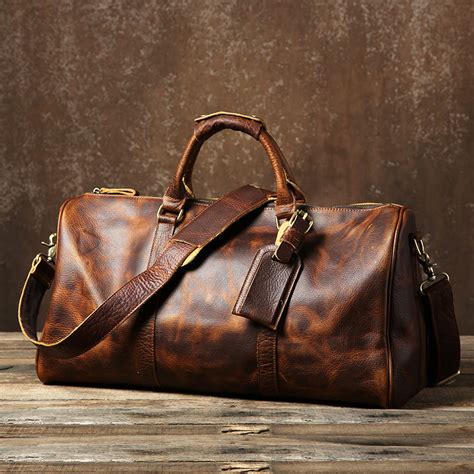 leather duffle overnight bag.